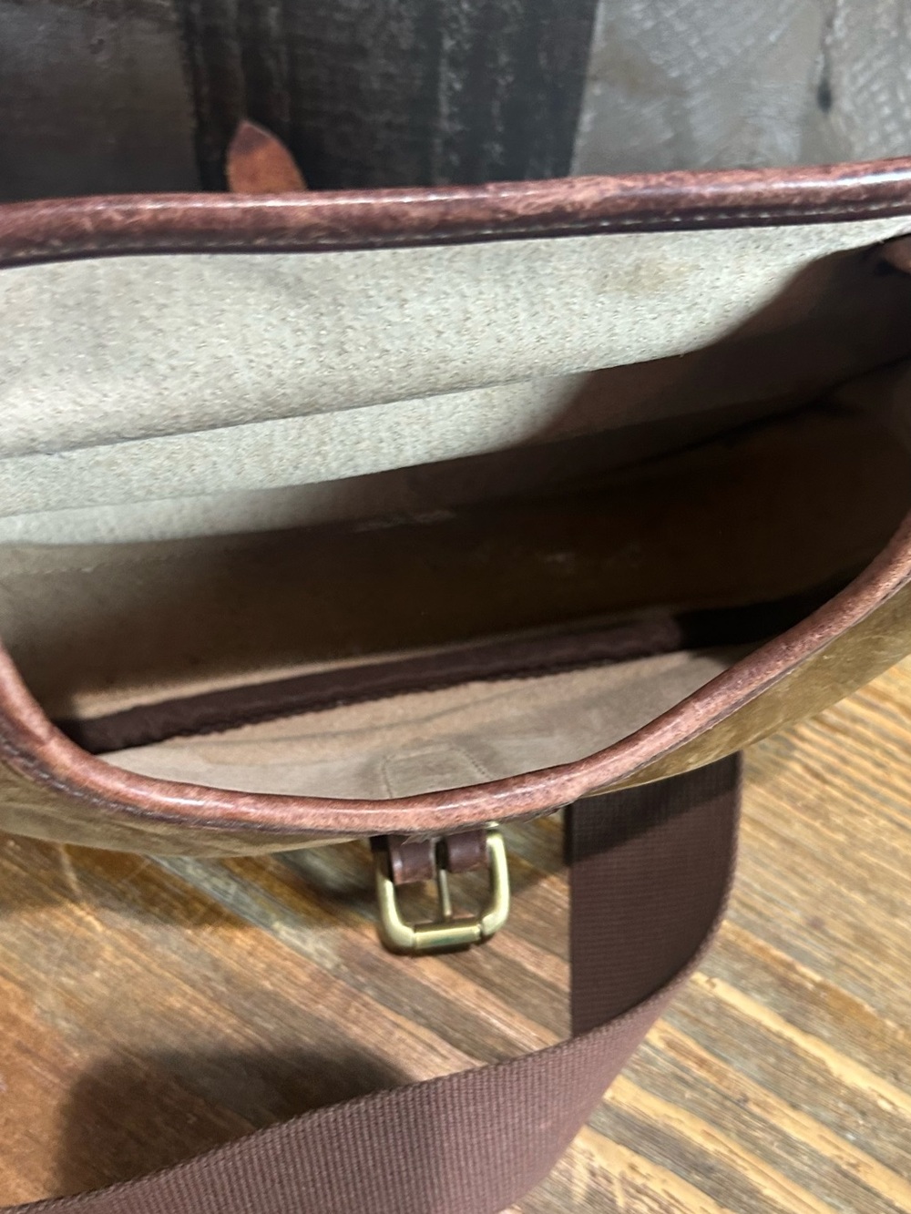 Men's Brown Leather Canvas Crossbody Bag - Unbranded - Picture 6 of 7